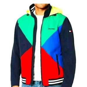 Tommy Hilfiger colorblock zip-up hooded jacket men's size large